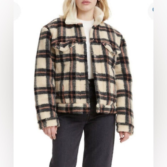 Levi Strauss & Co Ex Boyfriend All Over Sherpa Trucker Button Down Jacket - Picture 1 of 14